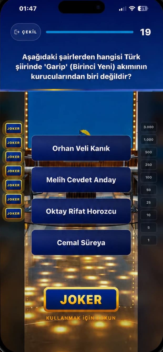 Beyaz’la Joker trivia gameplay